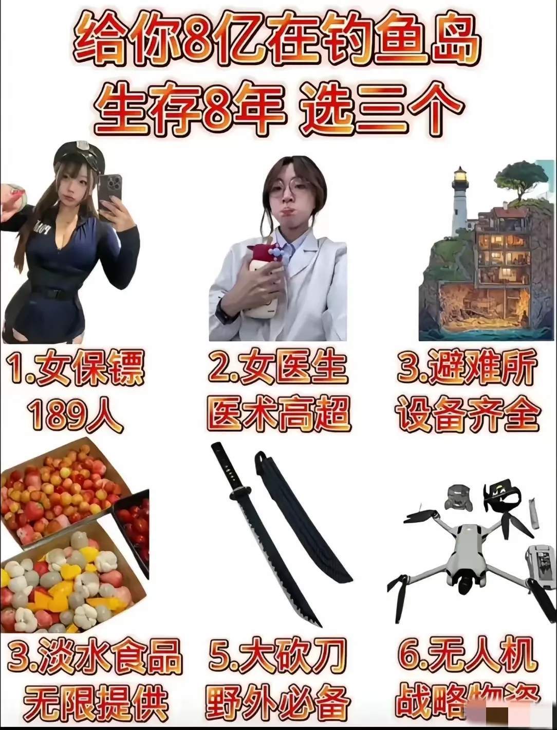 让你在岛上生活8年，选三个！怎么选？​​​
