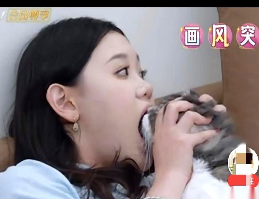 23岁的小金豆张家齐在《我家那闺女》节目里，张大嘴把猫的嘴巴整个包住，一遍又一遍