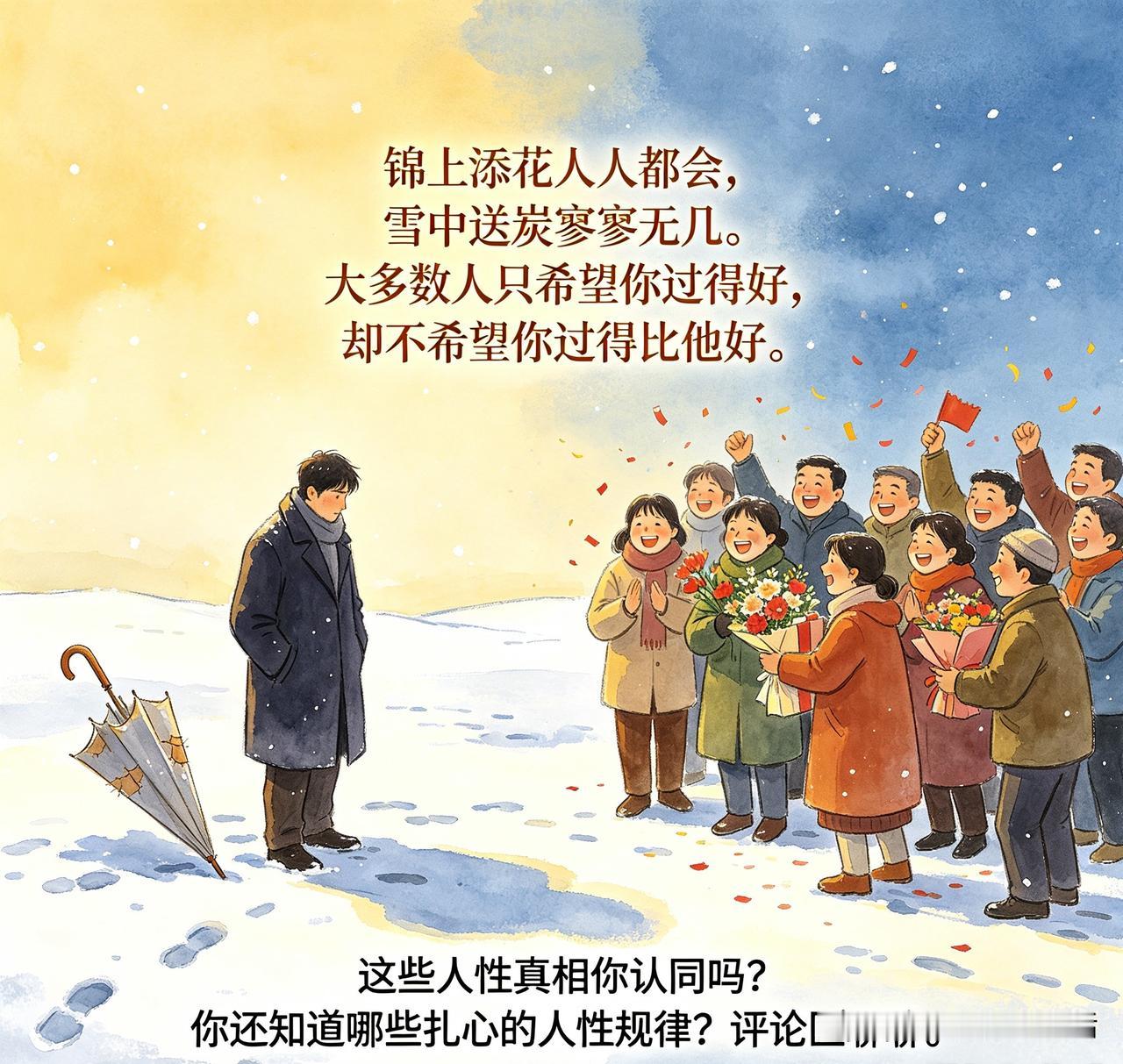 人性铁律你知道吗？越长大越明白，人心远比想象中复杂。锦上添花人人都会，雪中送
