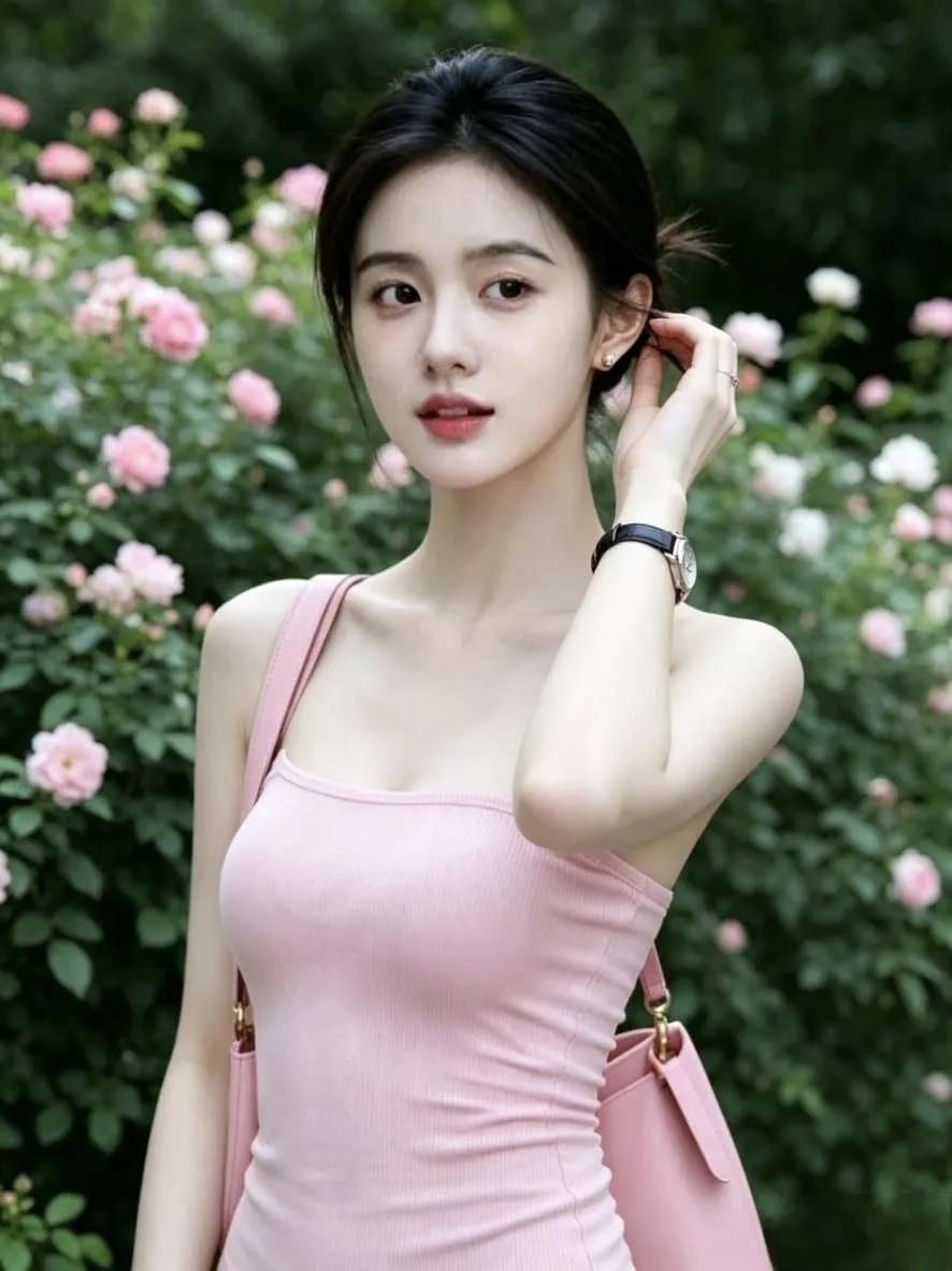 晒图笔记大赛清纯温柔粉色少女，置身于花丛中，甜美动人，尽显自然之魅力。