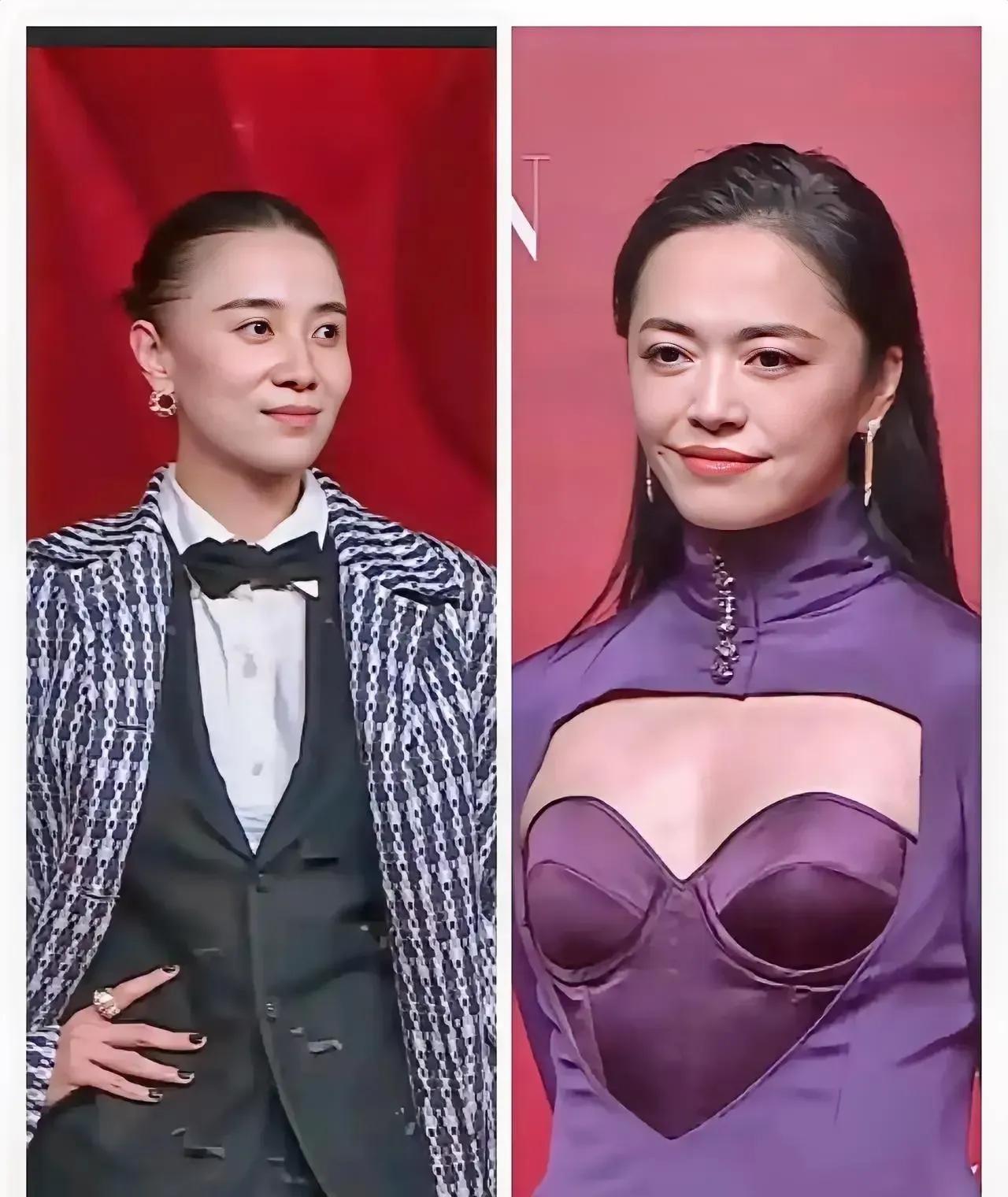 宋佳和姚晨两个人穿着，感觉不走寻常路路。宋佳穿着这事衣服，像帅哥一枚。姚晨穿