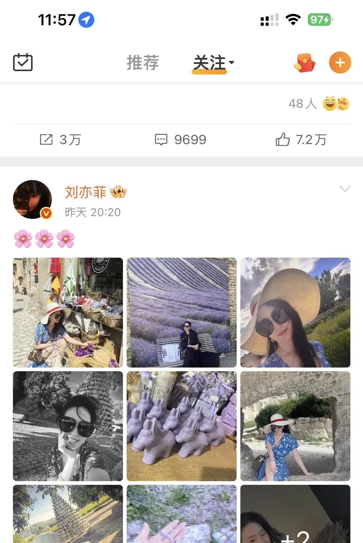 刘亦菲晒出门旅游的照片看完才觉得她也跟普通人一样嘛很随意爱花花草草