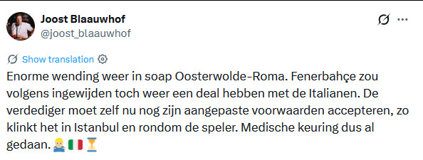 荷兰FI记者JoostBlaauwhof的报道：奥斯特沃尔德的转会肥皂剧再次迎