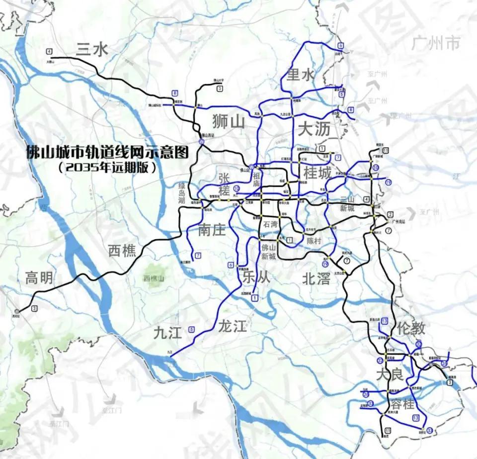 佛山市城市轨道线路2035年远期规划示意图分享如下图，从图中可以看出佛山地铁主要