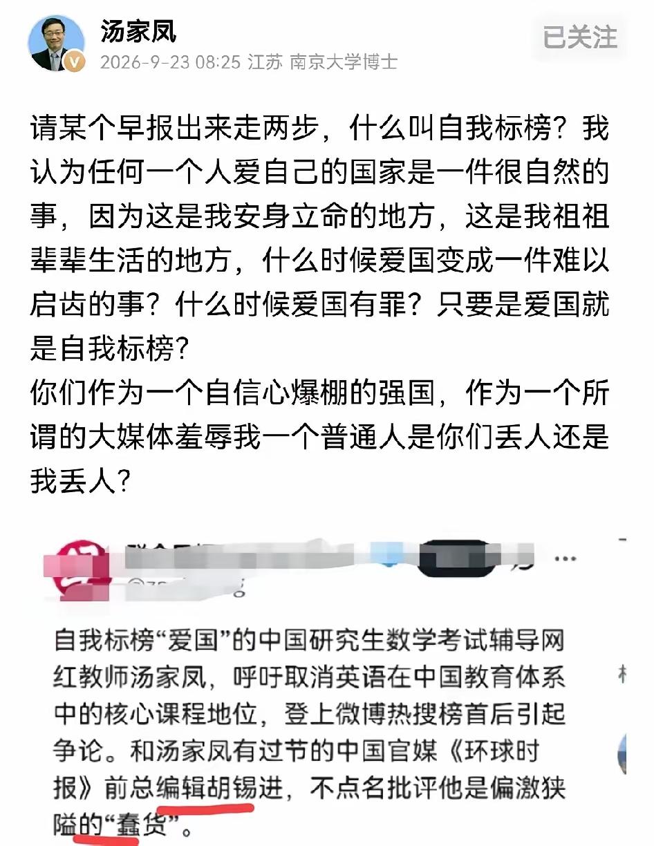 汤家凤被《联合早报》发文评论，不少网友认为，恰恰是他的观点戳中了对方，才引来点名