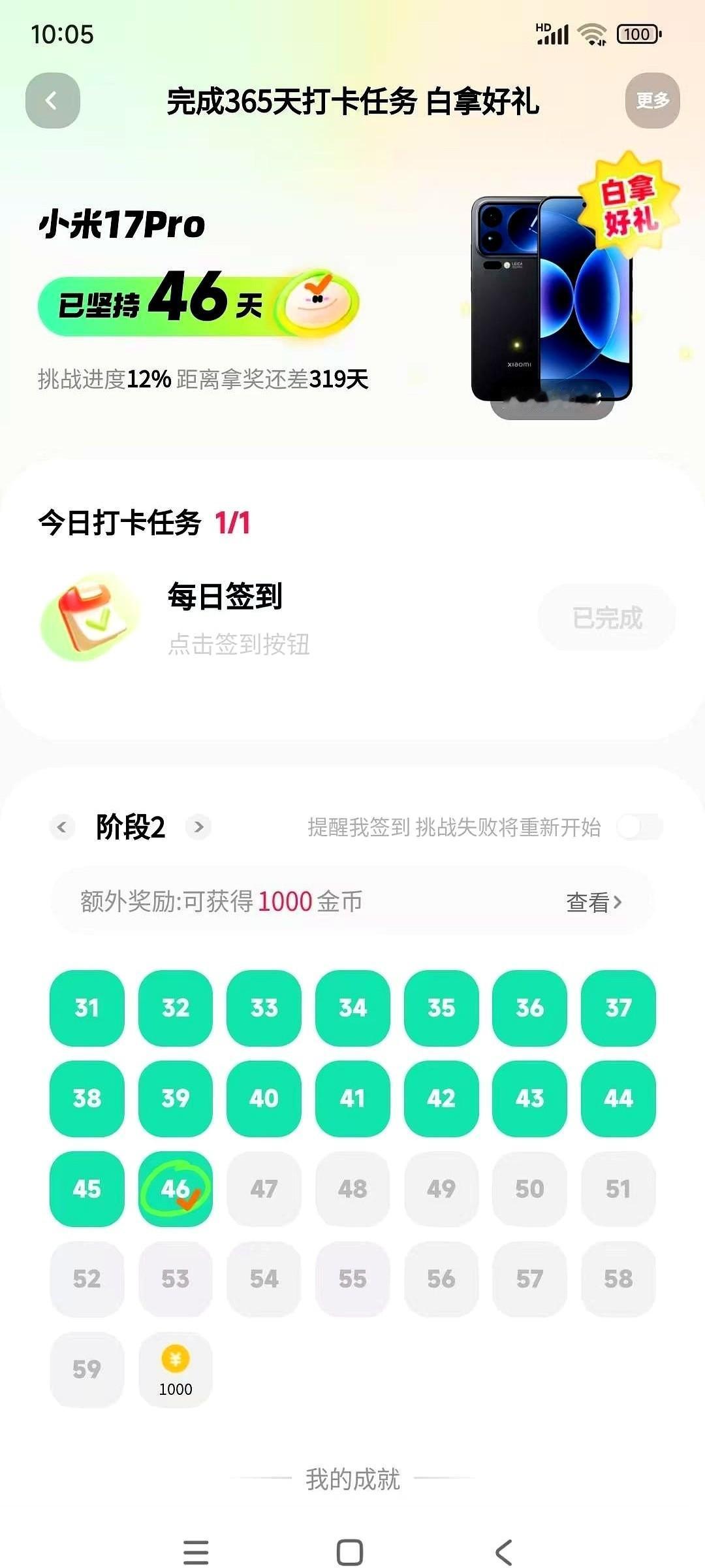 讲真，连续46天，每天跟上班打卡一样，就为了365天后那个手机。说不心动是假的