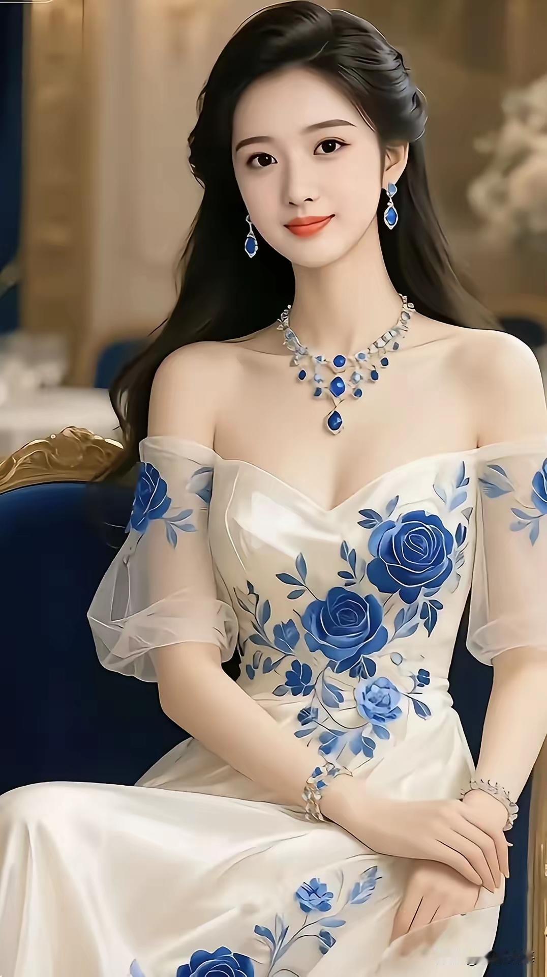 优雅蓝玫瑰礼服，梦幻奢华的晚宴造型