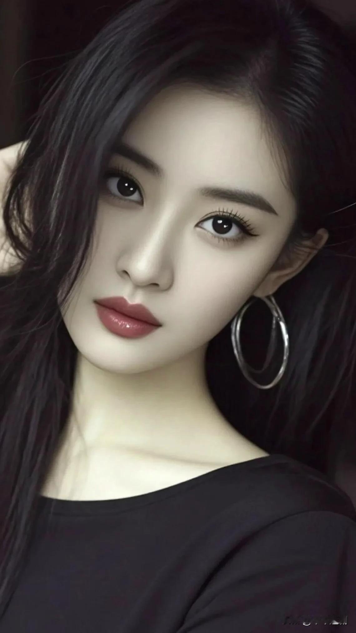 黑衫衬得眉目愈清，银环耳饰坠着冷光，发丝轻扫下颌时，唇色裹着点漫不经心的艳。这帧