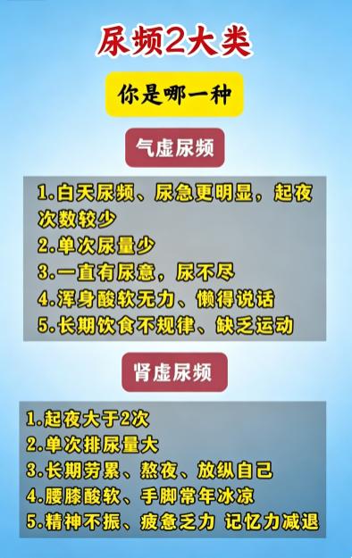 尿频分两种：气虚和肾虚，对照症状分清再调理