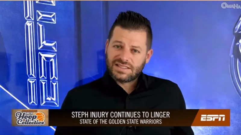 今日，ESPN、勇士记者AnthonySlater在节目中谈到斯蒂芬-库里的伤