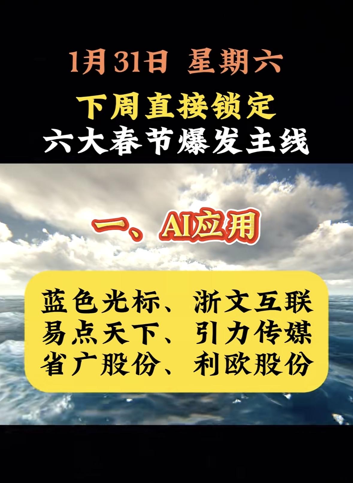 “下周六大热门板块六大发，有色金属大爆发！”💰🔥🚀"春节行情聚焦AI应