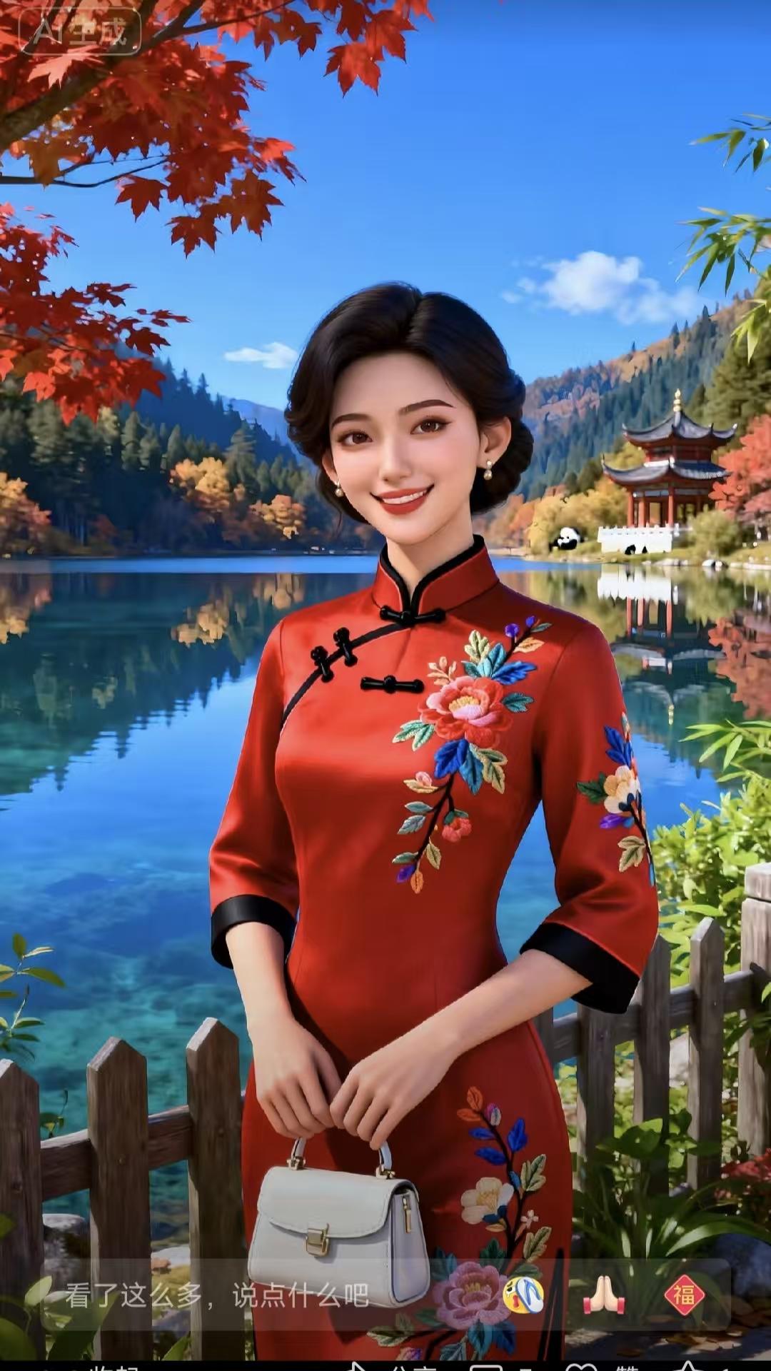 红绣鞋·景佳人美景妙佳人娇媚，温婉明艳生辉。秋韵国风映清晖。如诗画里住，