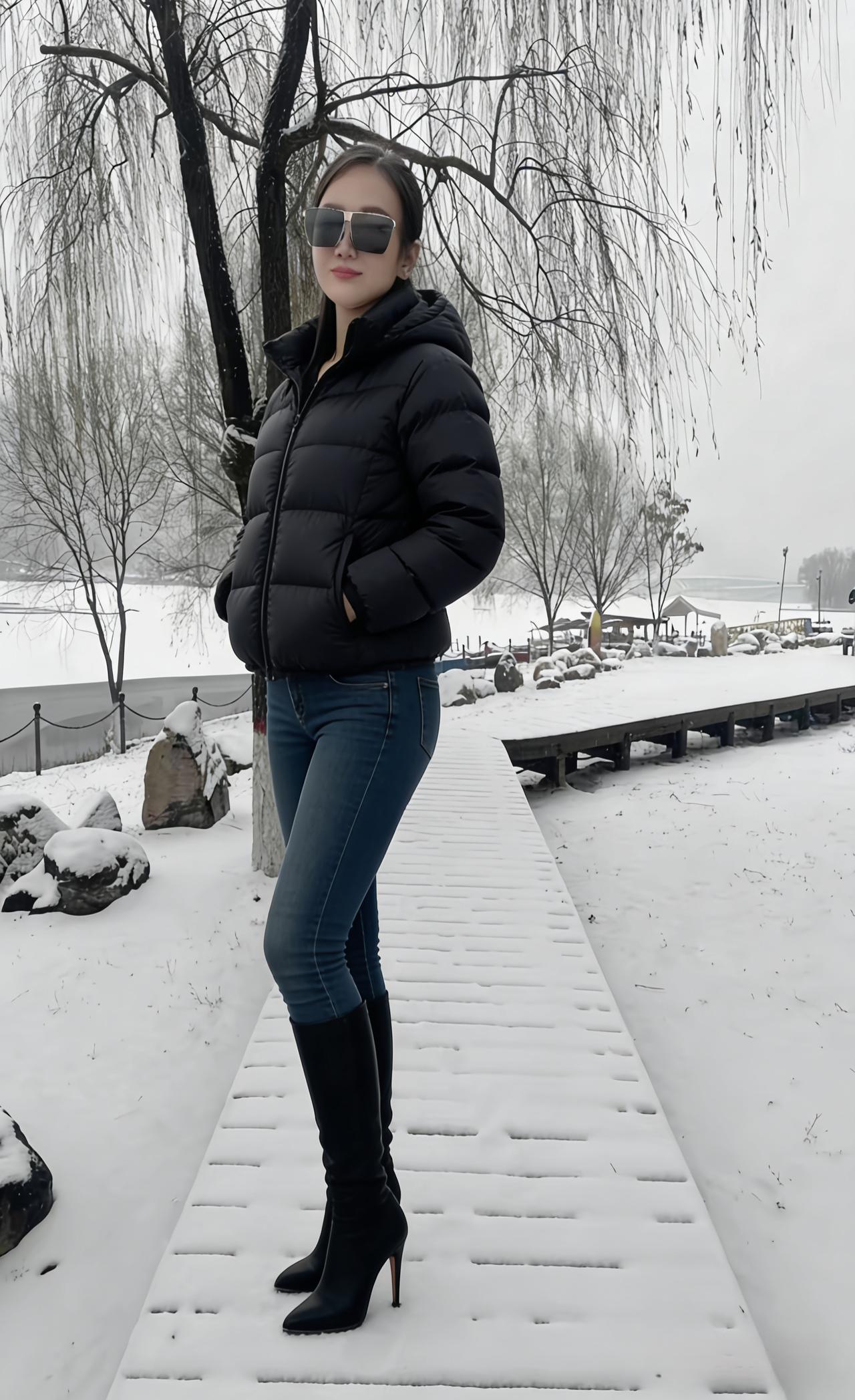 万里冰封雪满川，琼枝玉树笼寒烟。佳人晓起临妆镜，纤手轻匀傅粉钿。踏雪寻梅香暗