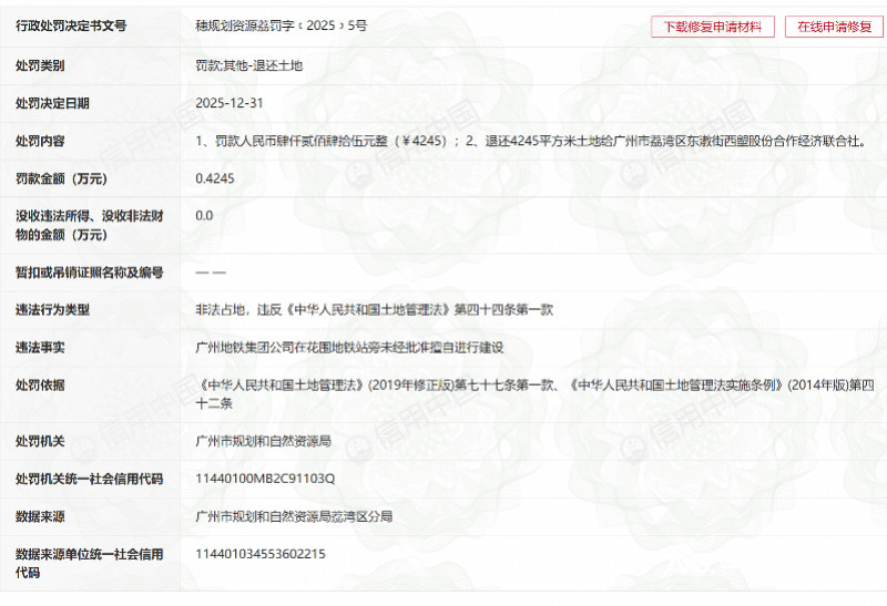 【#广州地铁多个新建站点涉及违规用地#，部门回应来了】#广州地铁去年在番禺就被罚