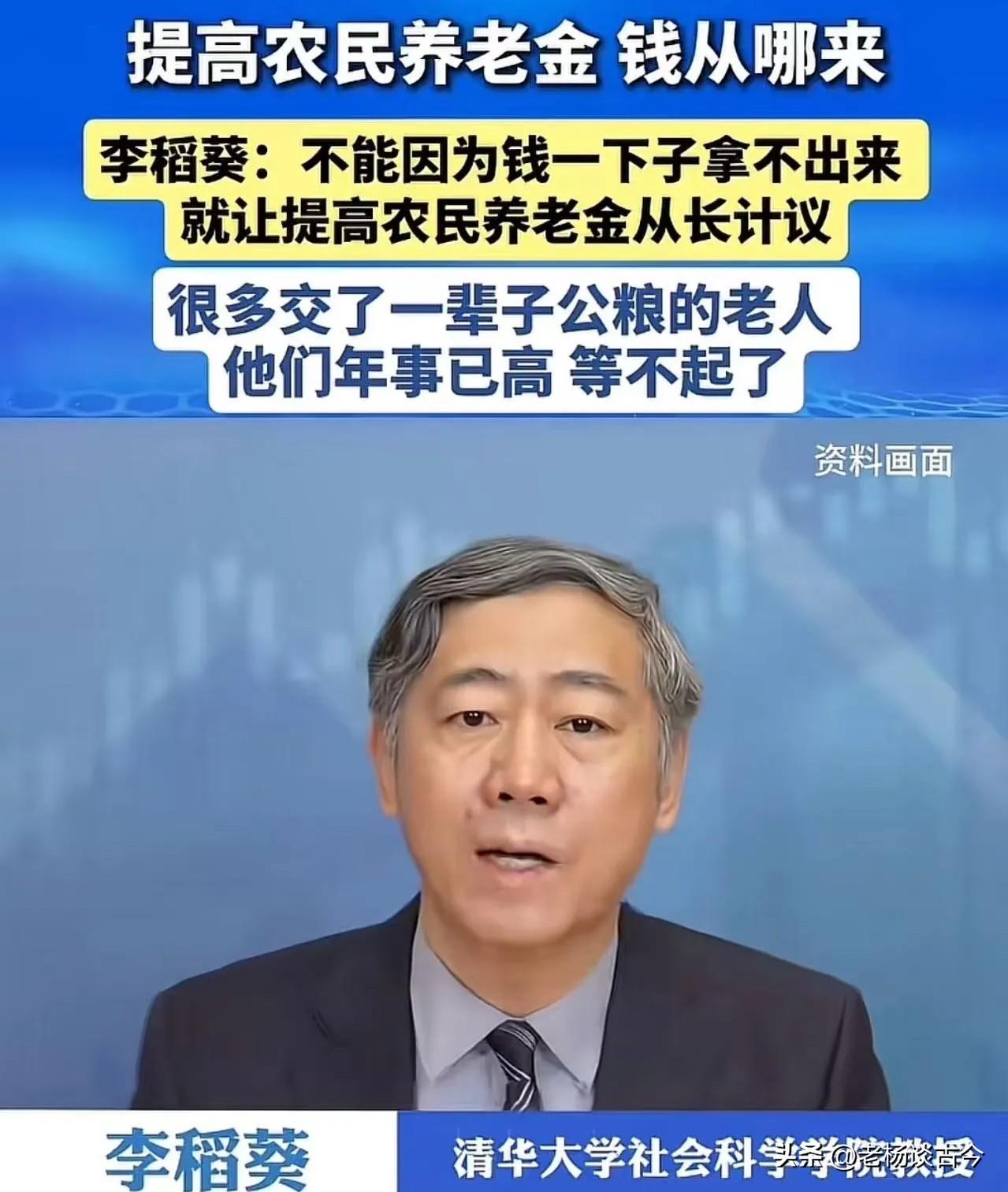 清华大学李稻葵：“不能因为钱一下子拿不出来，就让提高农民养老金从长计议，很多交了