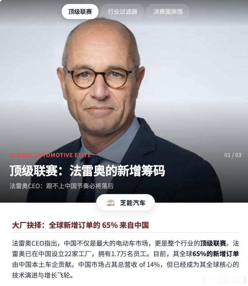 法雷奥CEO最近说了个大实话：中国之于整个汽车行业，就如同竞技训练场与顶级联赛。