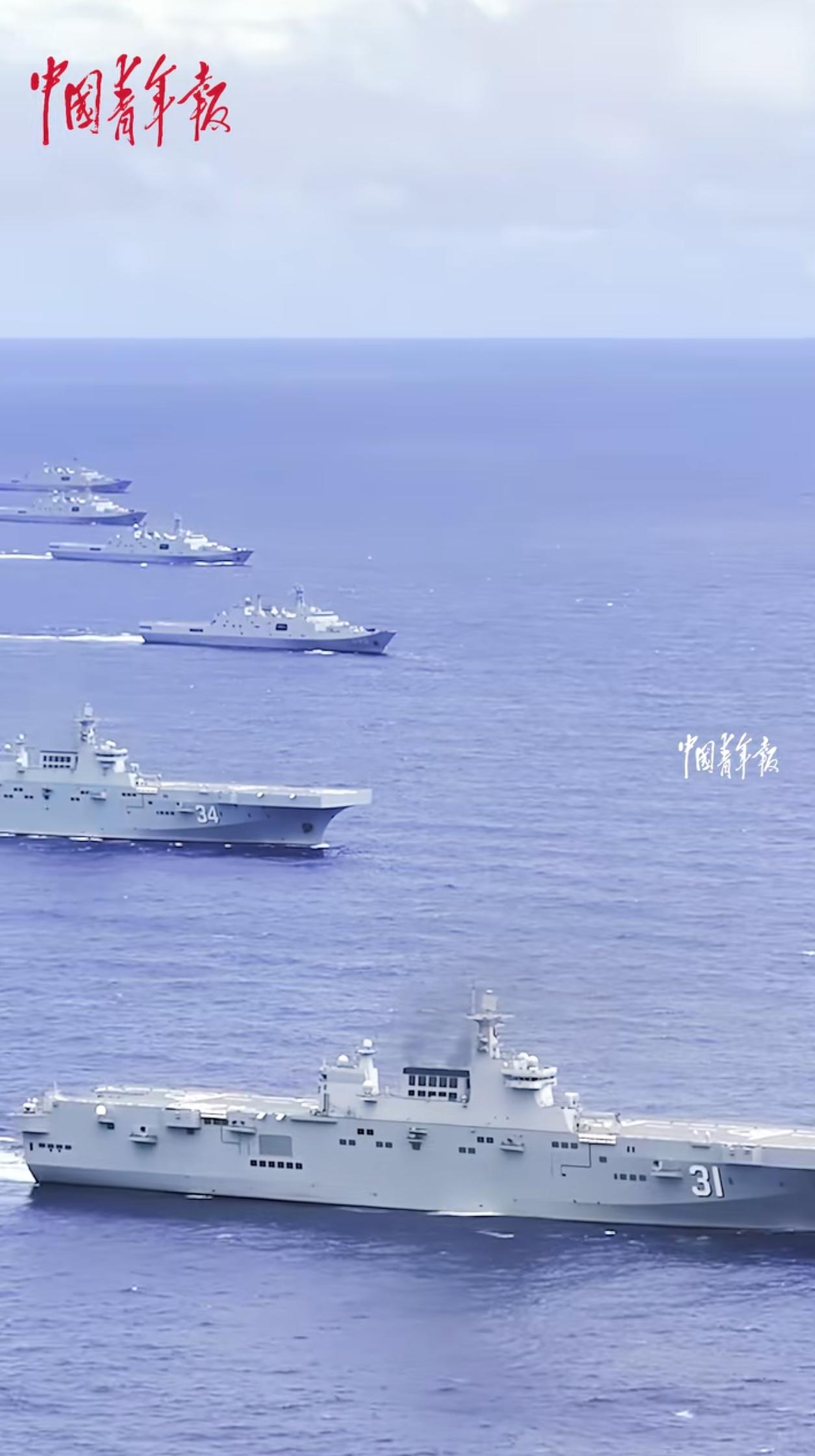 南海2艘075两栖攻击舰和4艘071两栖船坞登陆舰编队，总吨位大约18万吨。这几