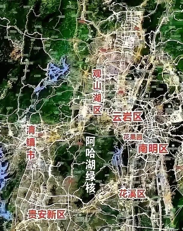 从这张图上可以看出哪里是贵阳的中心？林城贵阳，城在林中，贵阳也是算山城吧！只是