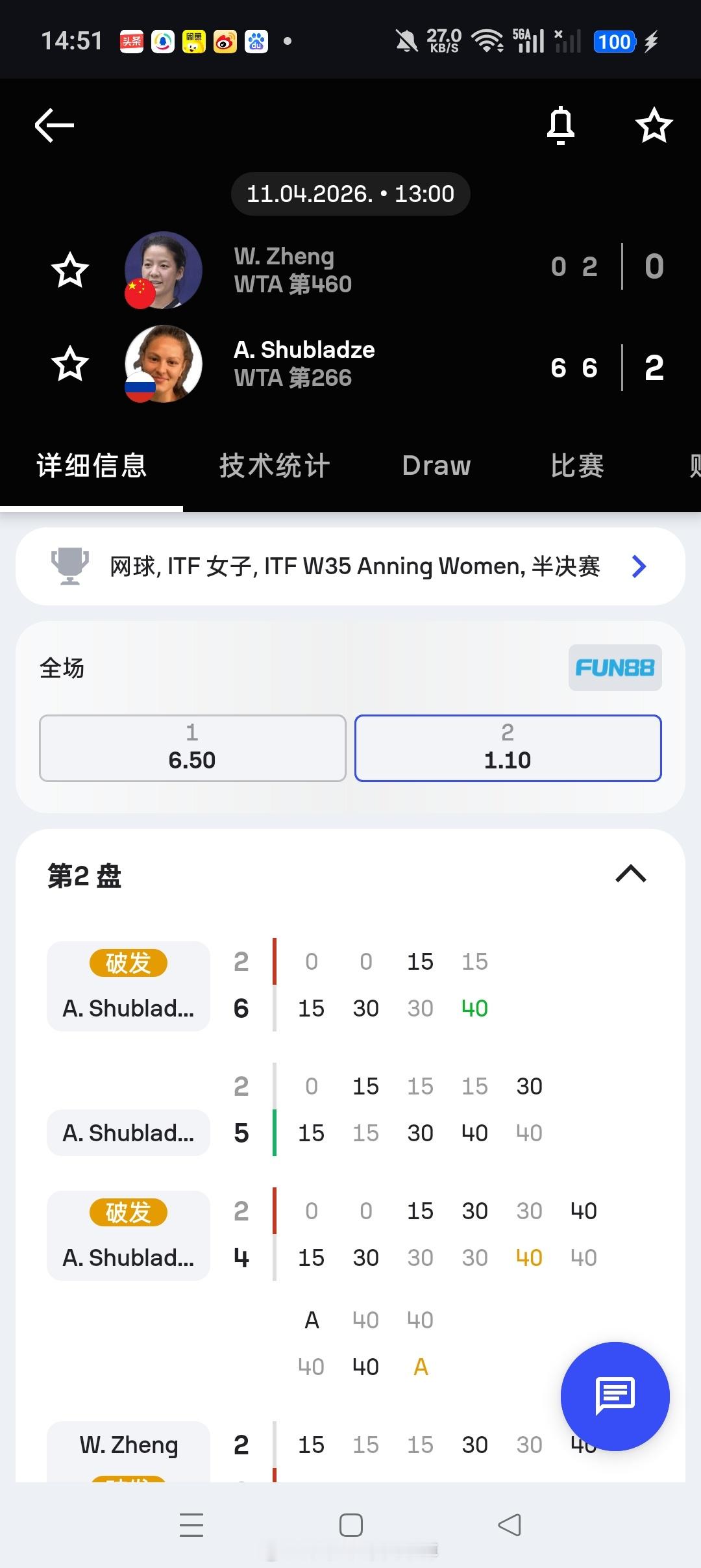 小花小草资讯【安宁W35🇨🇳】女单半决赛6号种子🇨🇳郑妩双0-6/2-