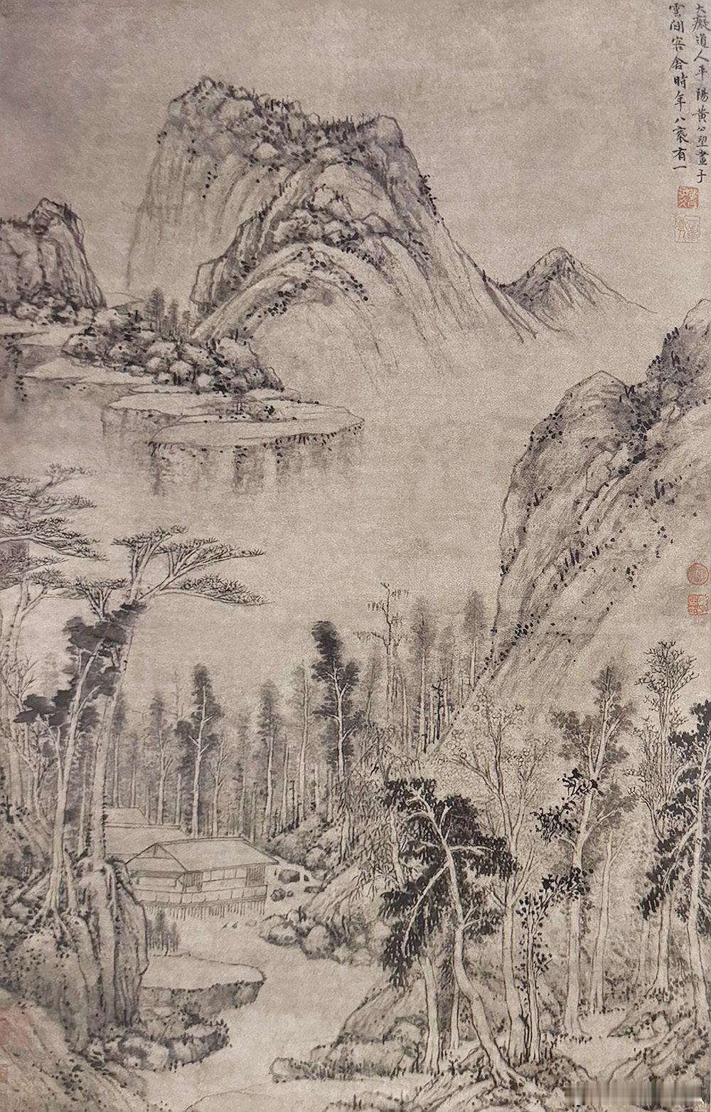 【中华名画欣赏《水阁清幽图》（黄公望）】《水阁清幽图》以临溪水阁