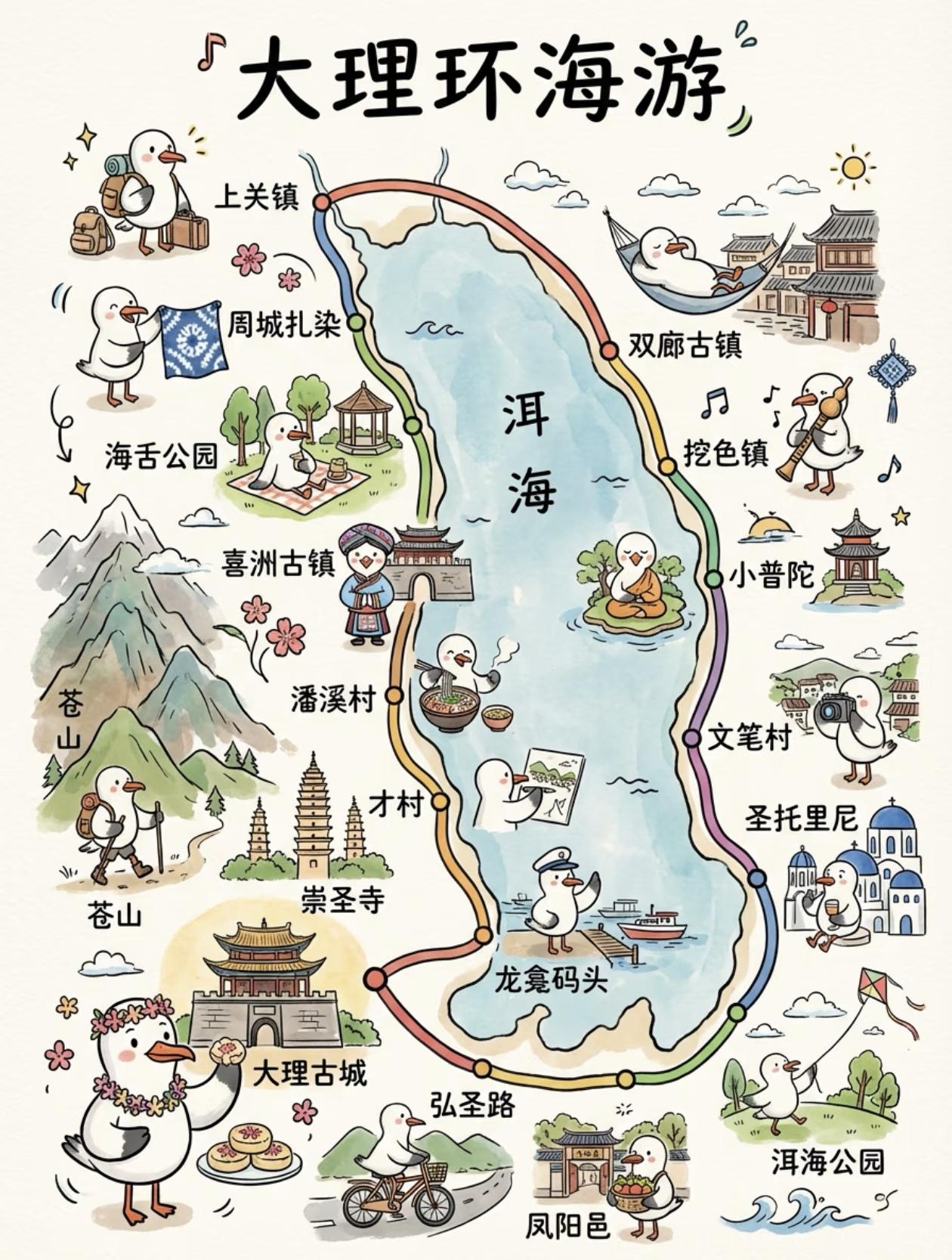 手绘版～大理旅游地图！