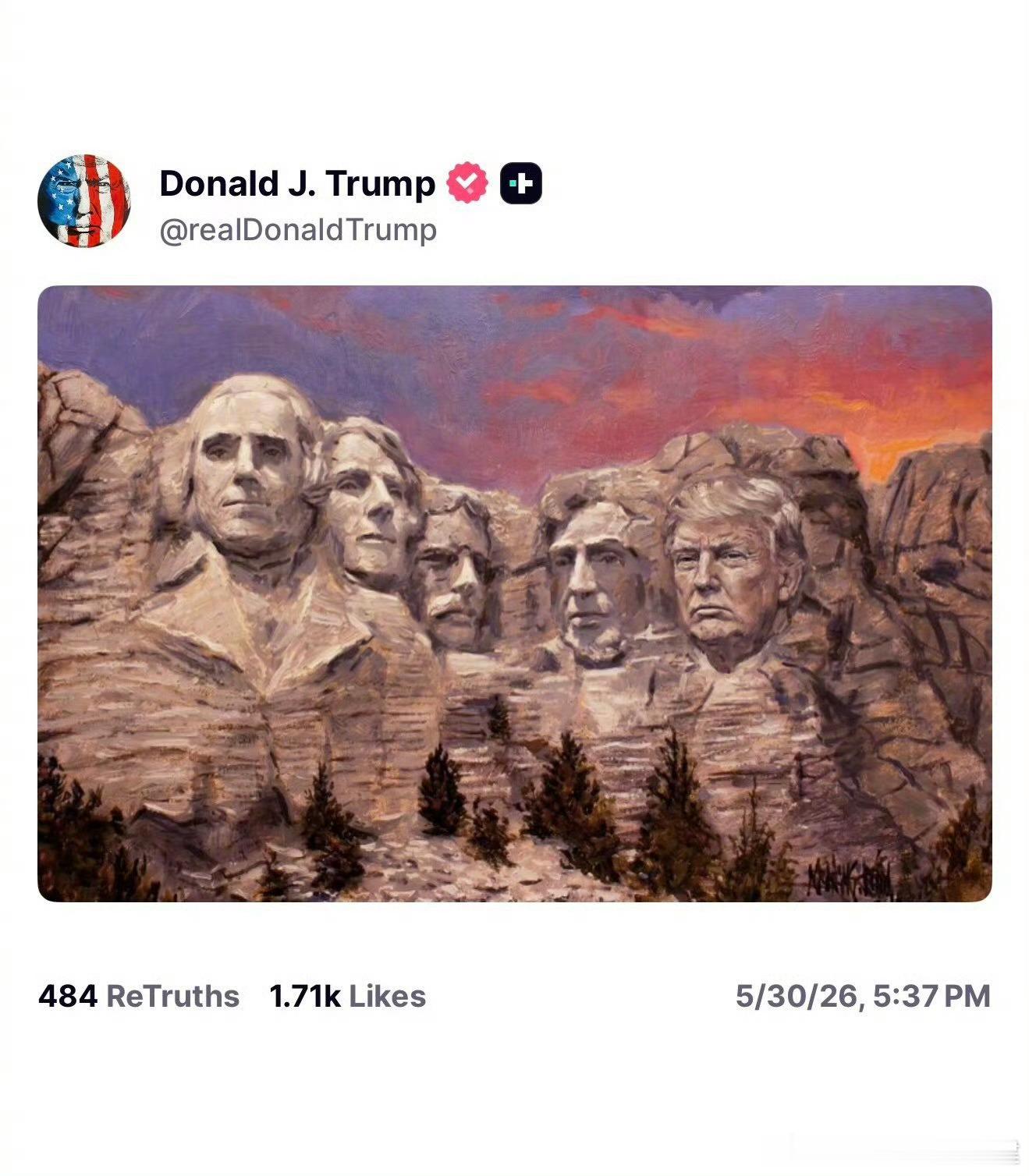 Trump把自己P进总统山