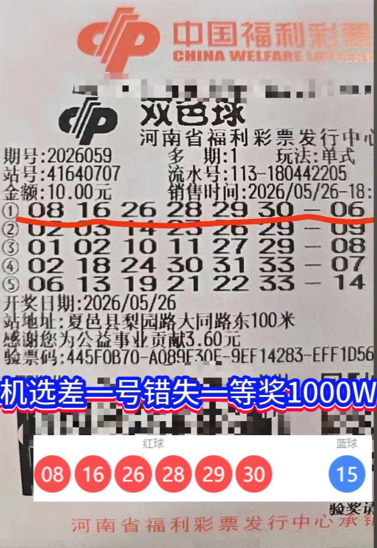 一号之差憾失千万！双色球2026059期河南彩友的五味人生。双色球20260