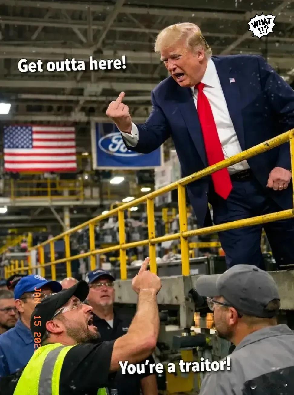 特朗普参观密歇根州迪尔伯恩的福特工厂时，工人萨布拉因不满特朗普对爱泼斯坦案的处理