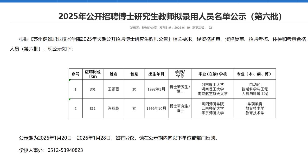 河北那边公办二本院校没有几个博士报名，苏州这边职业院校录取的博士都是南京航空航天