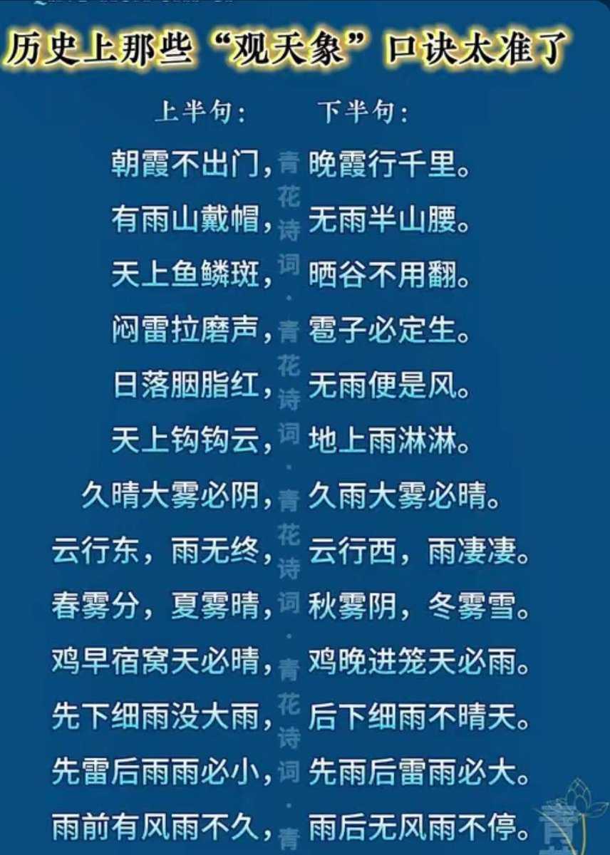 中国古代气象口诀，超准。国外准不准不知道。