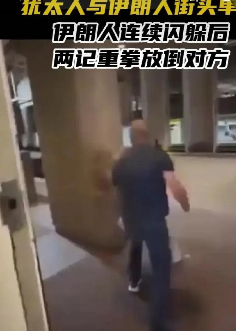 纽约街头，一名犹太人看到路过的一名伊朗人比自己又瘦又矮，就上前主动挑衅，追着伊朗