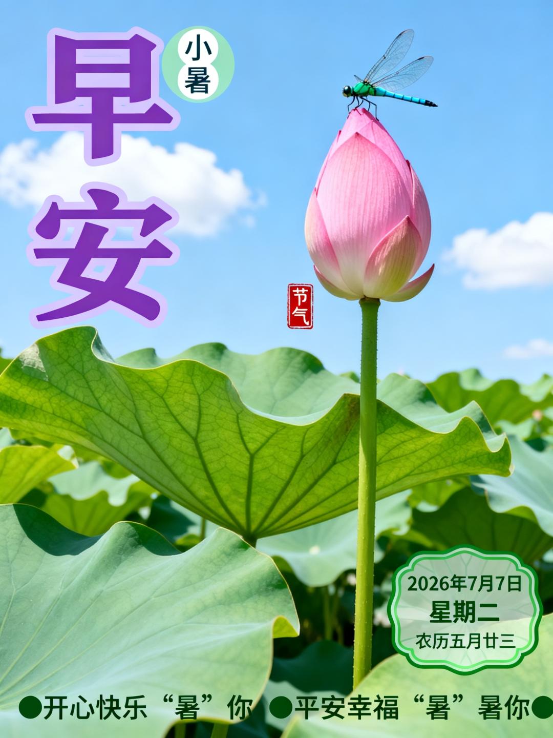 小暑至,盛夏始,愿你拥有:“暑”不尽的快乐，“暑”不尽的健康，“暑”不尽的好运，