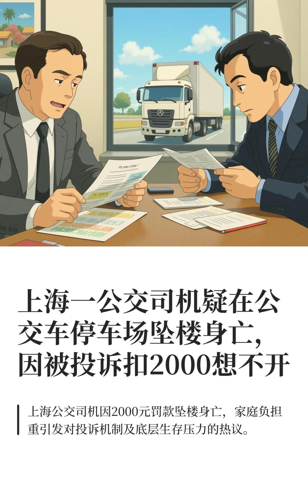 上海一公交司机疑在公交车停车场坠楼身亡，上海47路公交车司机杨某斌因被扣罚20