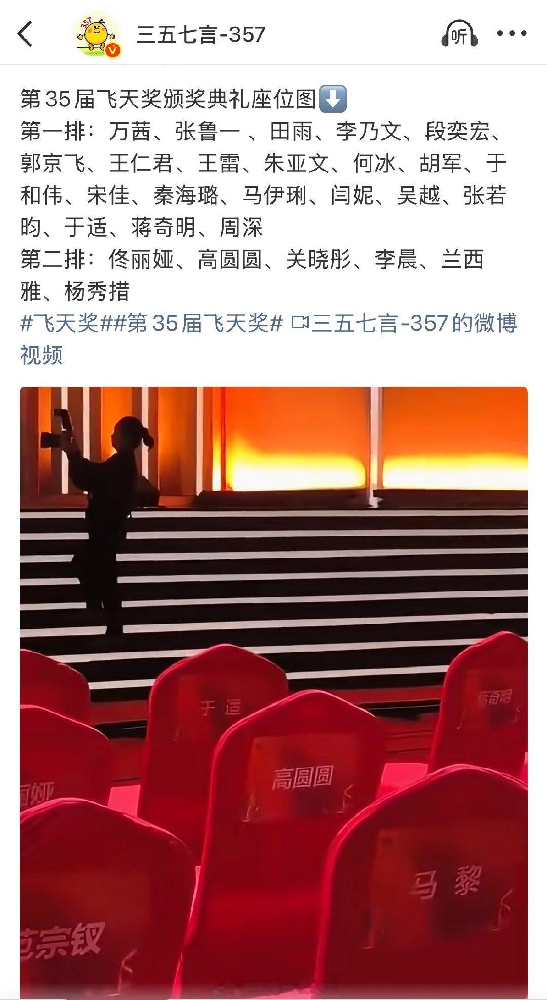 根据座位猜提名：优秀男演员：郭京飞、王仁君、王雷、胡军、于和伟优秀女演员：宋佳、秦海璐、马伊琍、闫妮