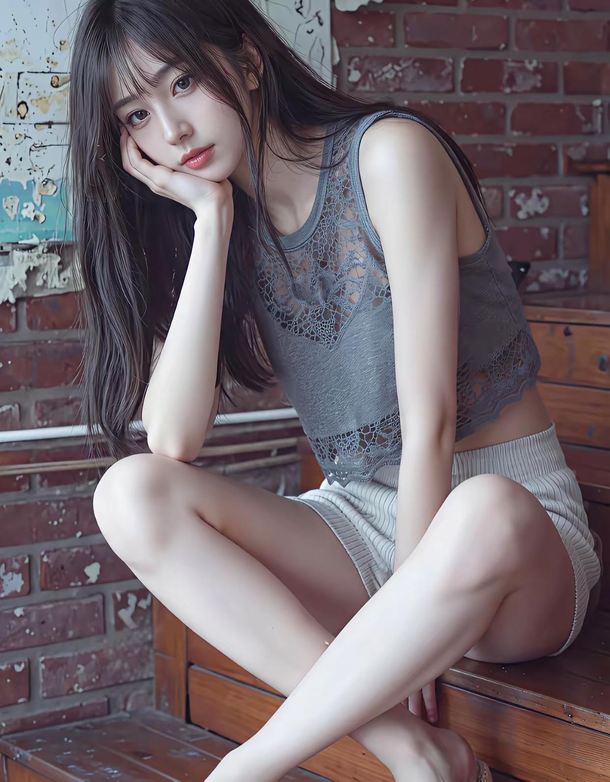 复古砖墙前，少女轻倚长凳，黑发飘逸，浅笑嫣然。分享手机里随手拍的风景照片