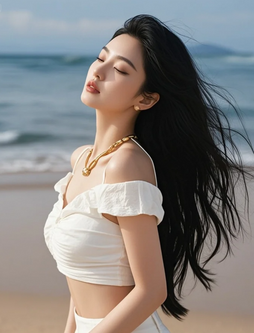 她面向大海，许下星辰般的愿望
