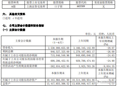 口子窖上半年营收净利双降, 现金流转负