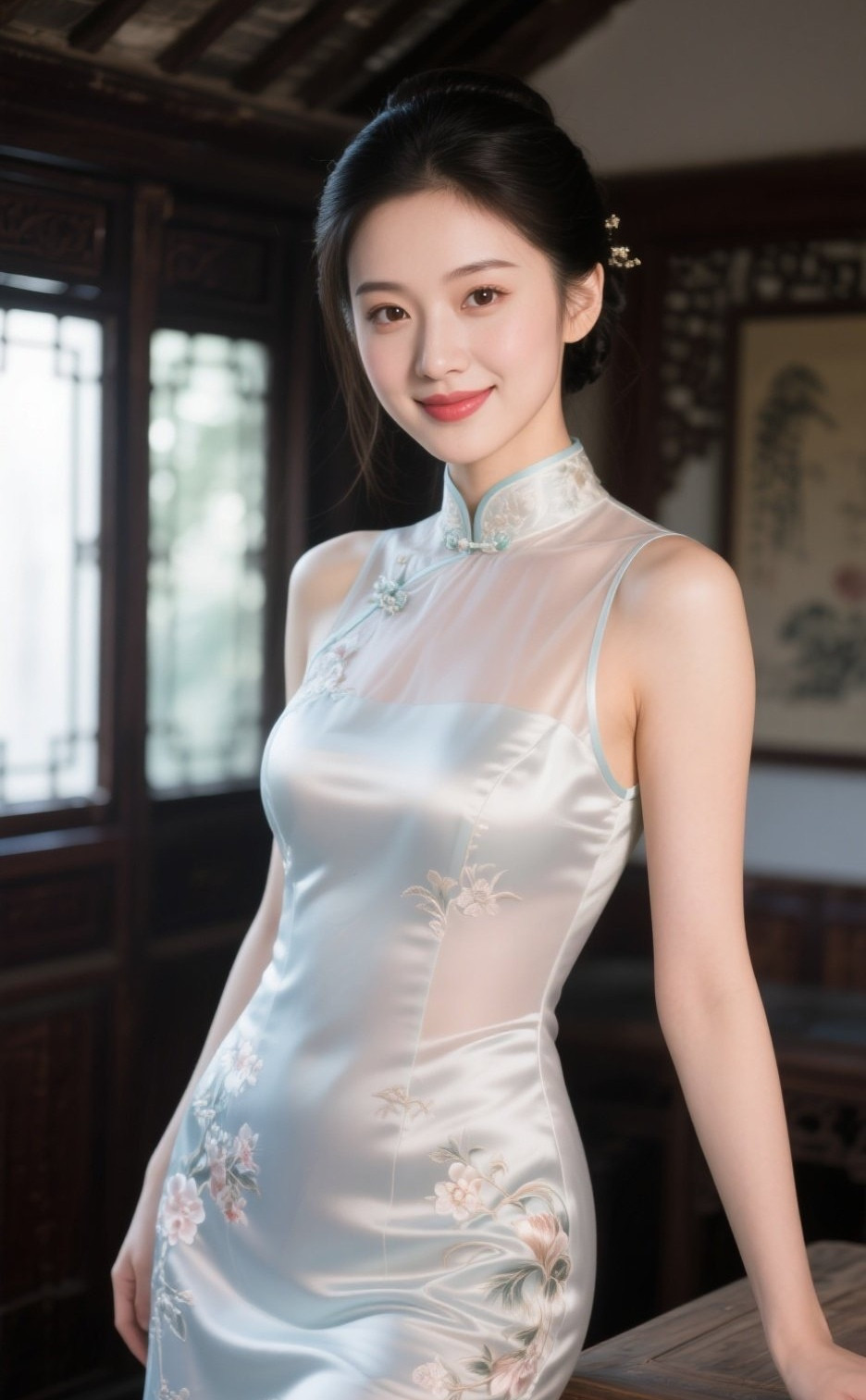 少妇婀娜旗袍秀回眸一笑百媚生