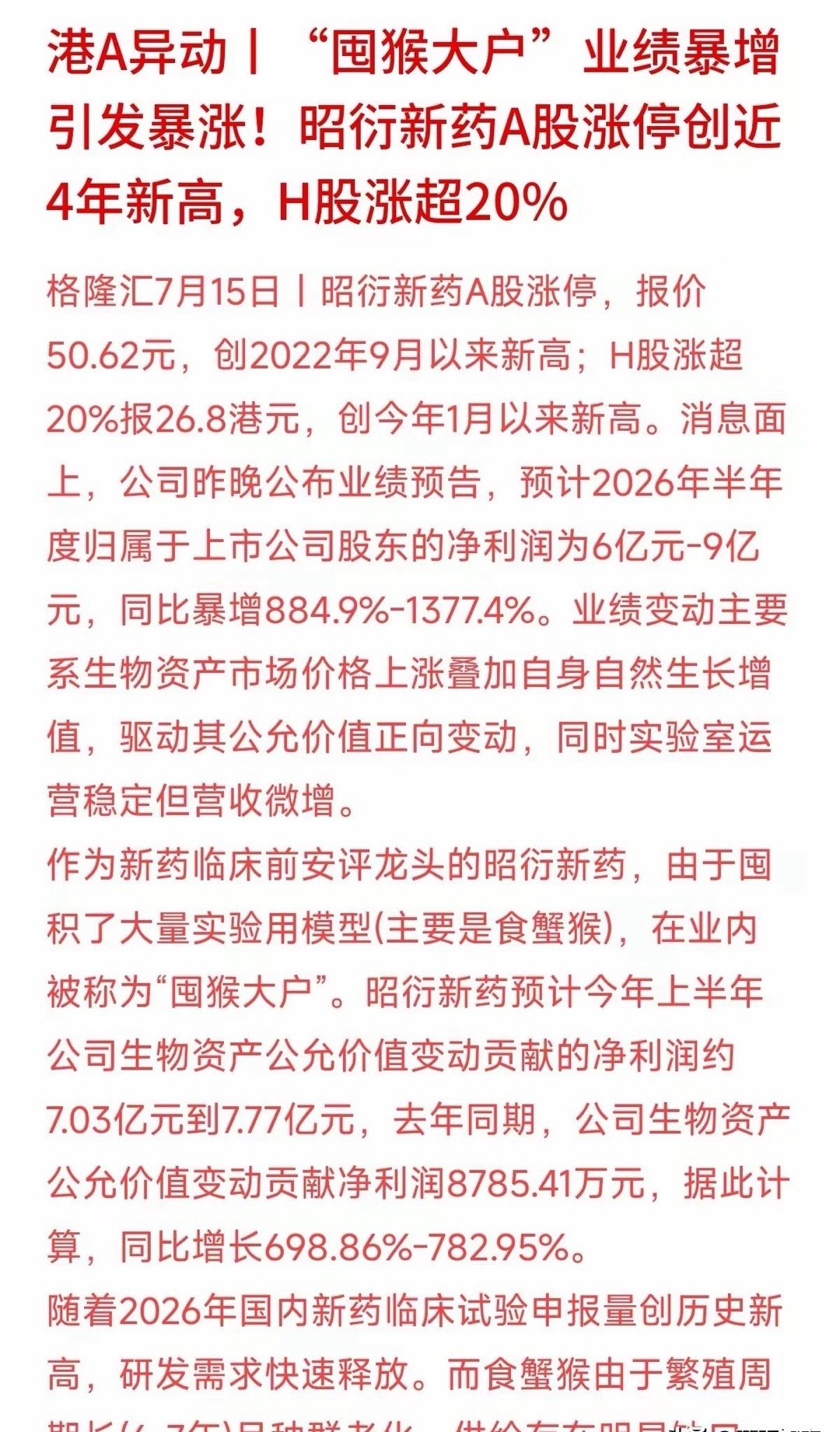 医药板块的“春天”，可能真的要悄悄回来了。今天昭衍新药的涨停，释放了一个对理财极