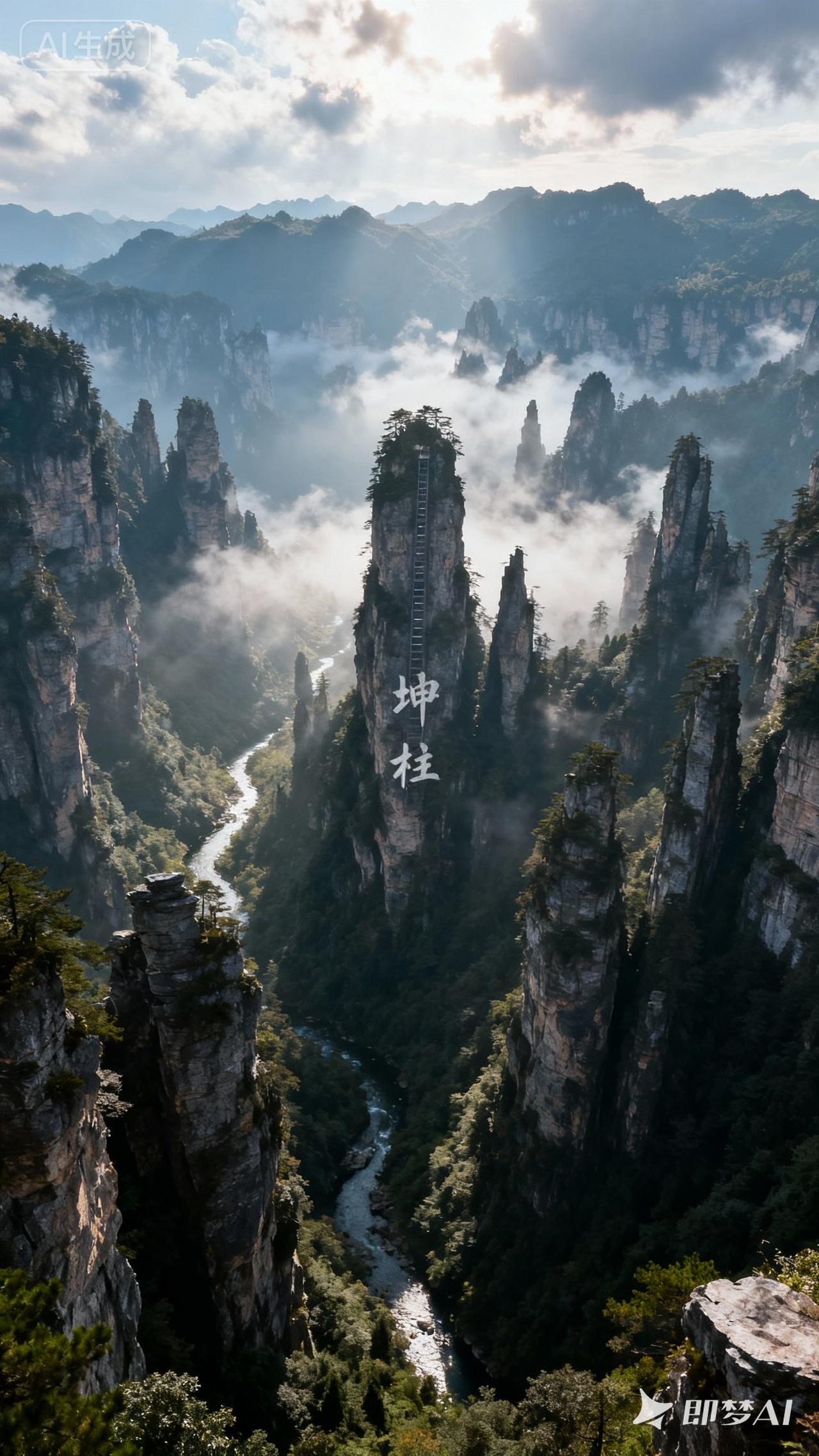 别有一番风味。高耸入云的石柱千姿百态，直插云霄，云雾缭绕，宛如仙境中的守望者。阳