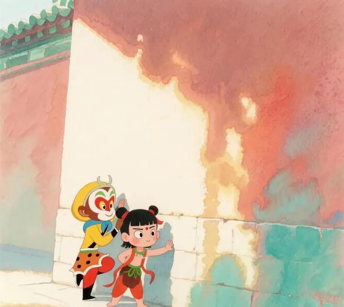 这两张图做壁纸不错的，下部哪吒之大闹天宫。估计票房在150亿之上，这张图早早存起