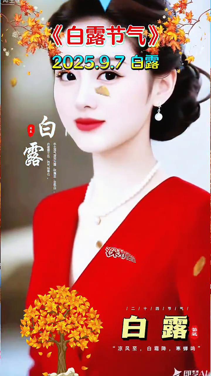 《白露节气》2025.9.7白露。白露，凉风至，白霜降，寒蝉鸣。寒风起，霜降