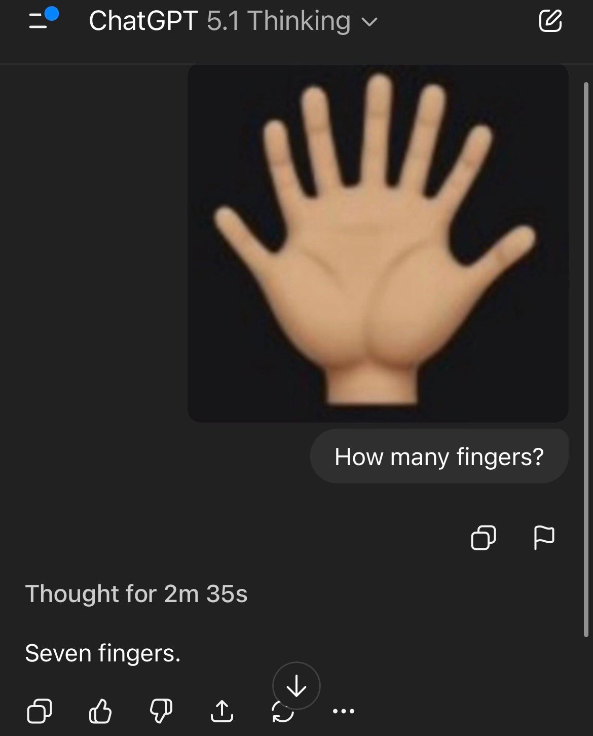 GPT-5.1成为首个通过七指图测试的LLM，很有趣，这一次ChatGPT