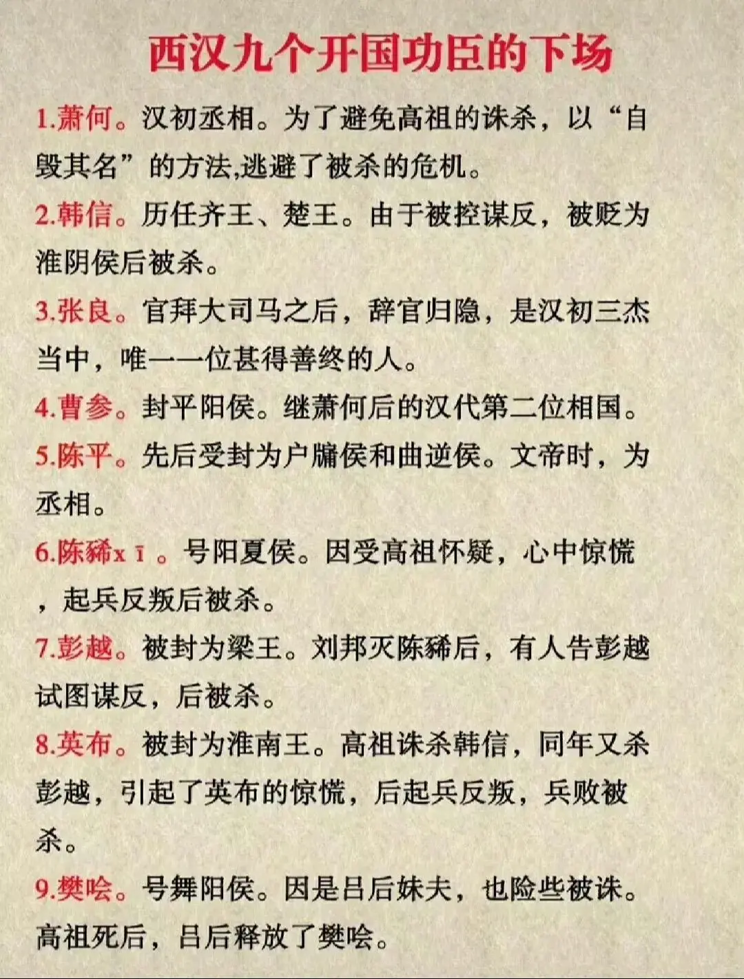 西汉九个开国功臣的下场功成身退真的很难