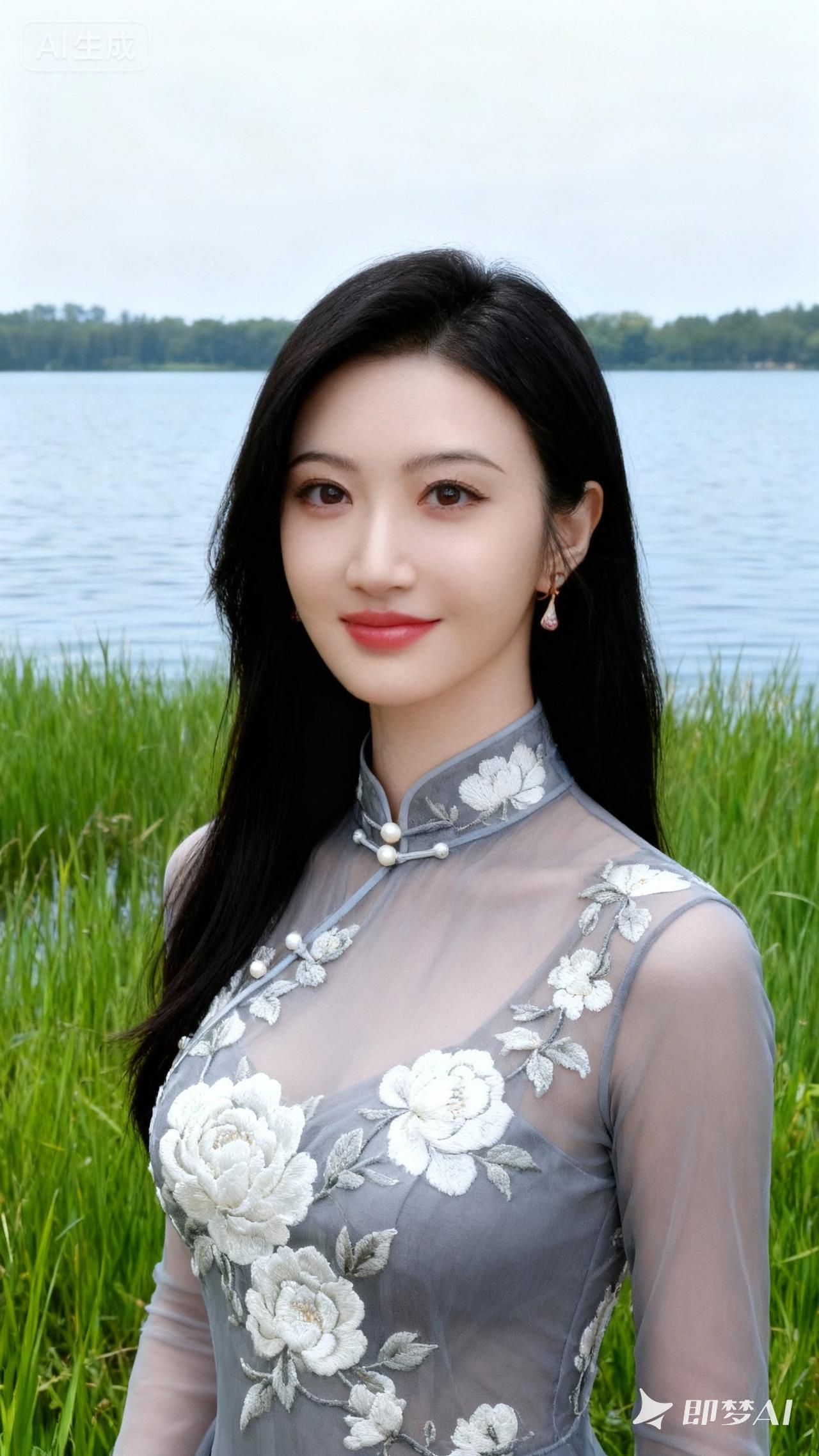 湖畔仙子，白衣飘飘，花影摇曳，美不胜收。