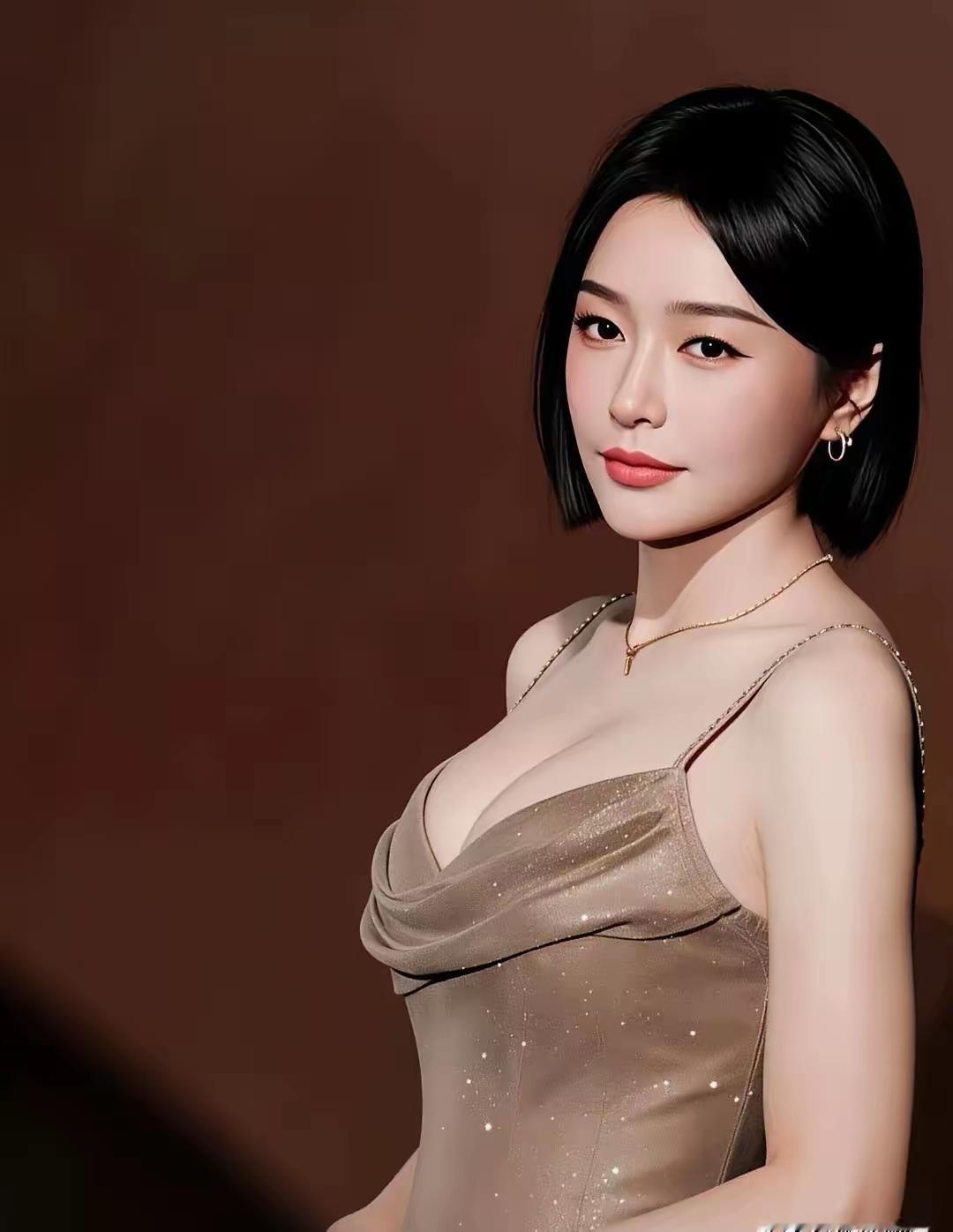 优雅黑发女郎，金色礼服闪耀，气质非凡！💃✨