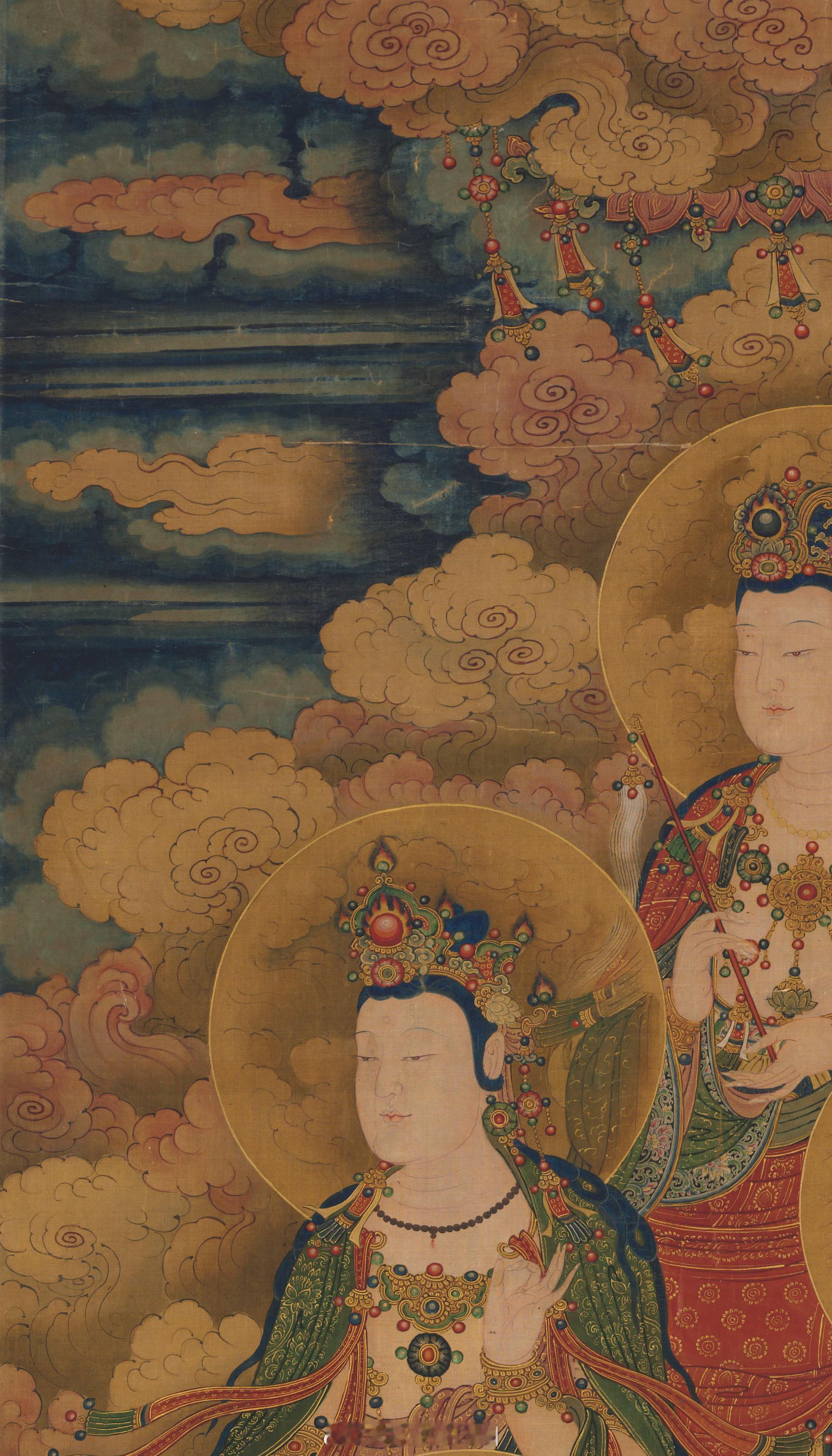 明佚名等觉位十地菩萨像立轴绢本设色此幅是明代宫廷水陆画，画幅右上金书