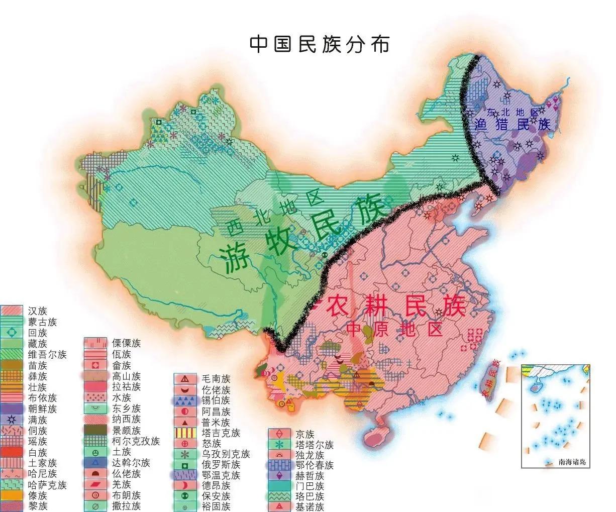 此图以“游牧、农耕、渔猎”来宏观划分西北、中原和东北地区，在历史地理学上确实具备