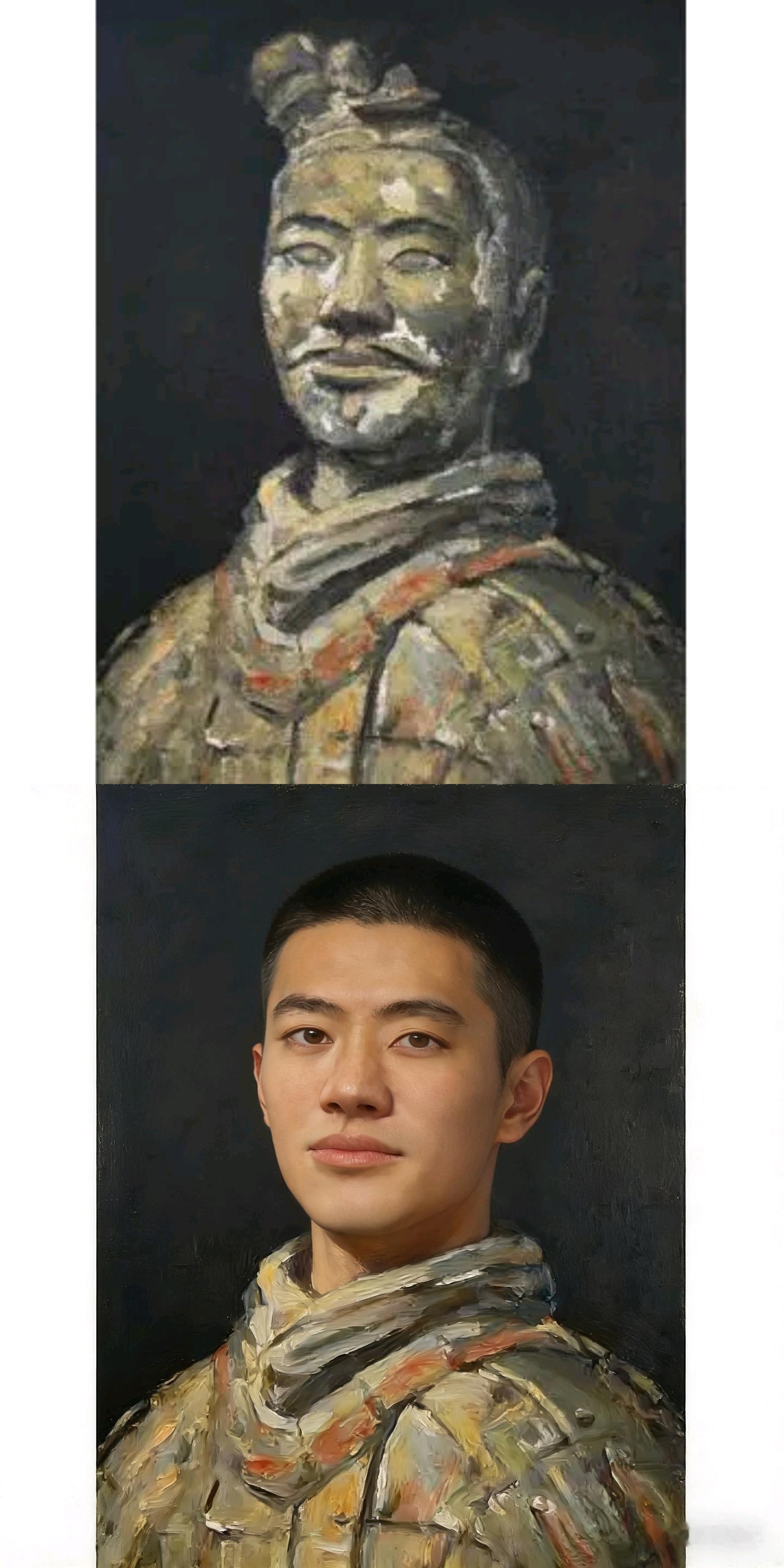 震惊！将兵马俑头像，按照现代人的要求修复出来的相片震惊了。看着