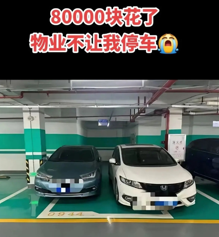 这是我8万块买的车位，但是物业不让这样停前两天房子刚装修好就搬了过来，正好家里